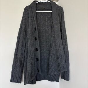 Shawl-Collar Cable Knit Cardigan in Dark Charcoal